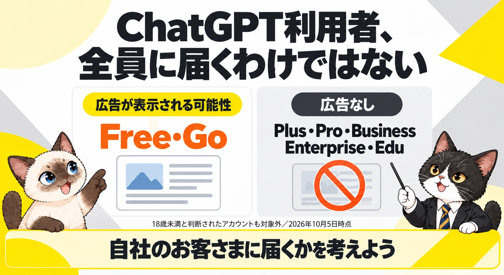 ChatGPT利用者、全員に届くわけではないをシャムとハチワレが説明する図解