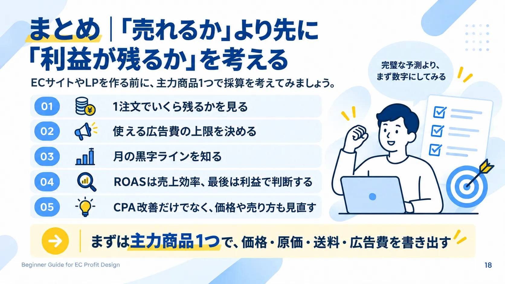 ECでは売れるかより先に利益が残るかを考え、主力商品1つで採算を計算する5ステップ