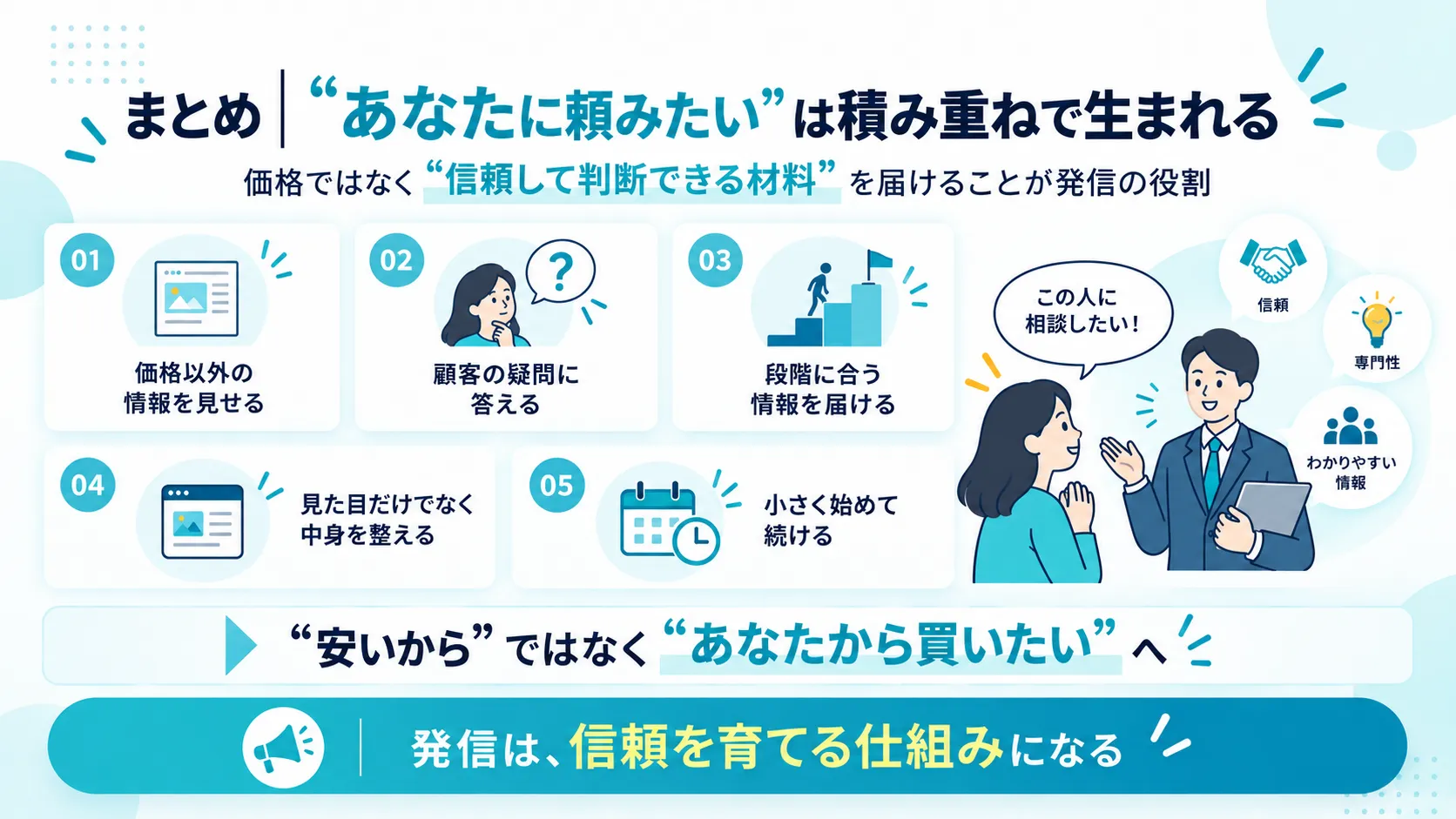 判断材料を積み重ねて選ばれる発信のまとめ