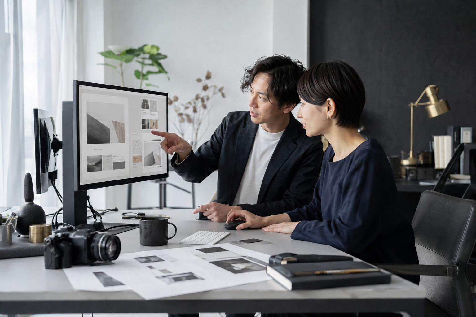 画面と資料を見ながらWeb施策の制作を進めるチーム